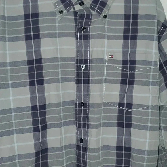 Tommy Hilfiger Custom Fit Purple & Gray Plaid Casual Button Up Shirt Mens Size L - Picture 4 of 11